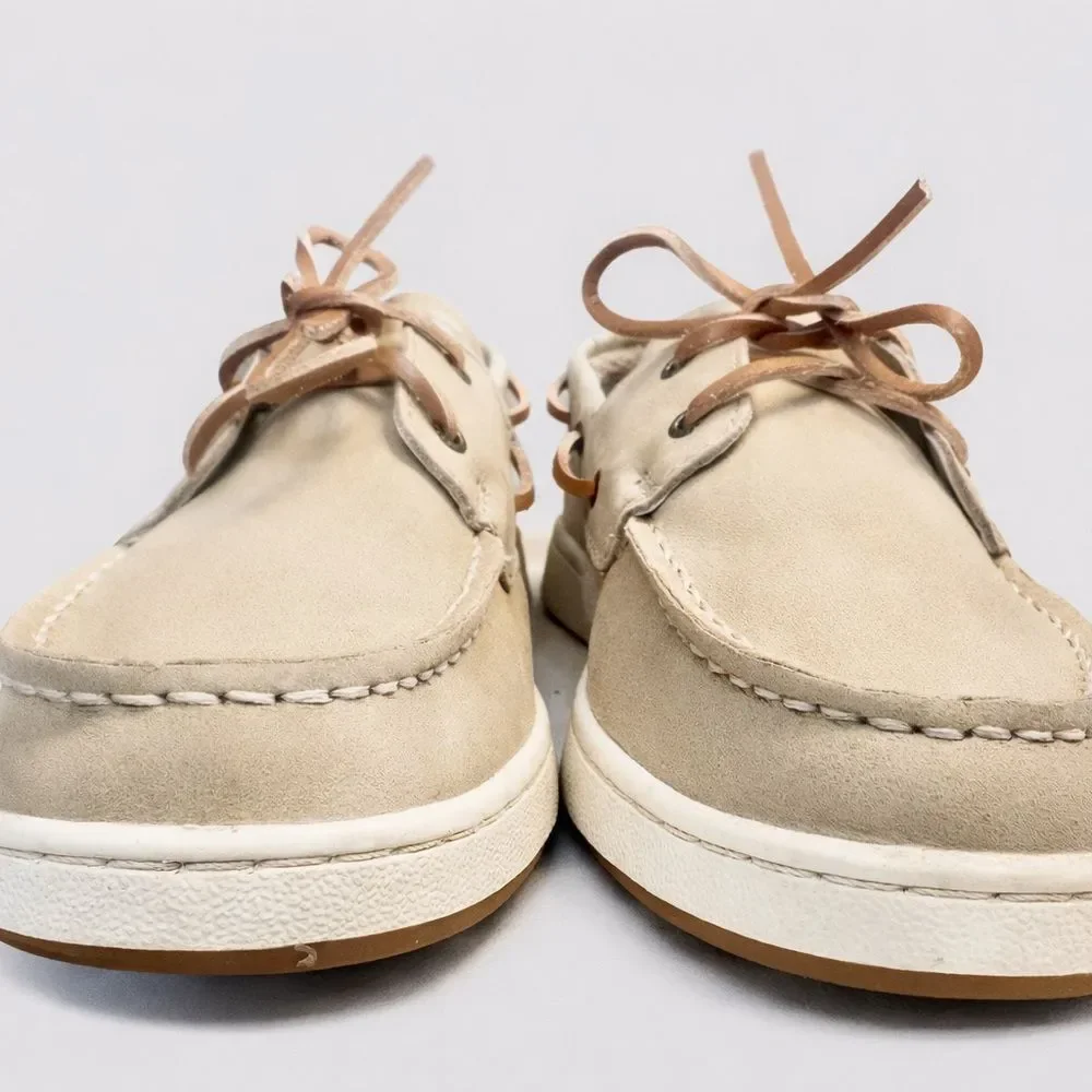 Sperry Cup II Boat Shoes Boys Size 6 Leather Beige Memory Foam Loafers
